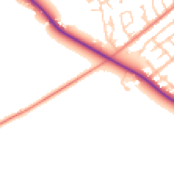 Daytime road noise heatmap for PR3 0PJ