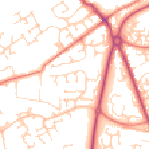 Daytime road noise heatmap for PR4 0AB