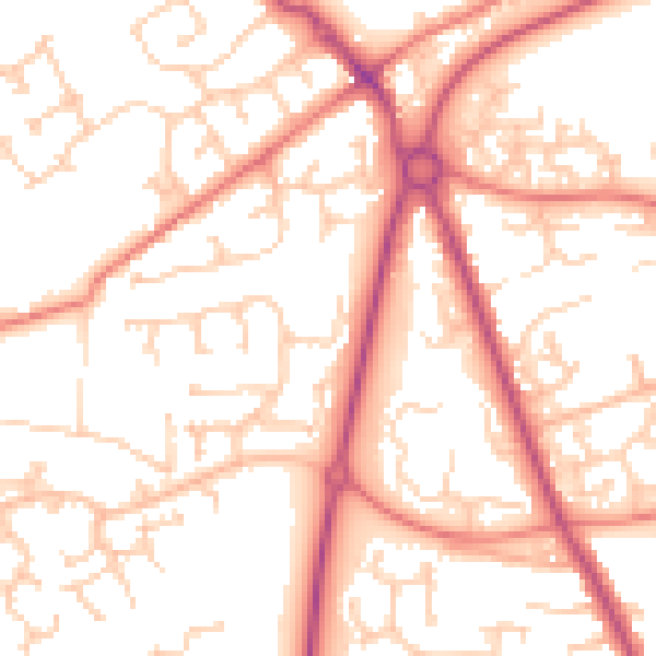 Daytime road noise heatmap for PR4 0BF
