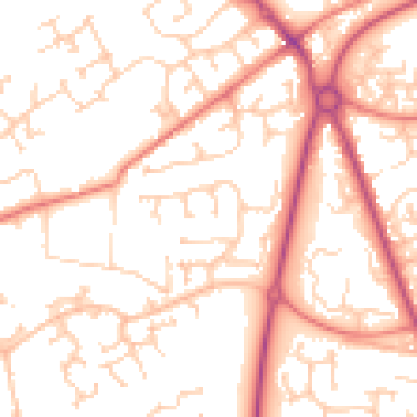Daytime road noise heatmap for PR4 0BG