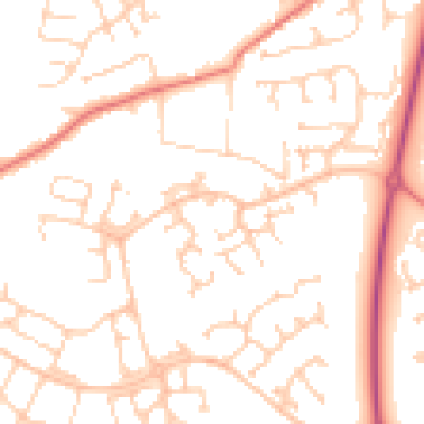 Daytime road noise heatmap for PR4 0DF