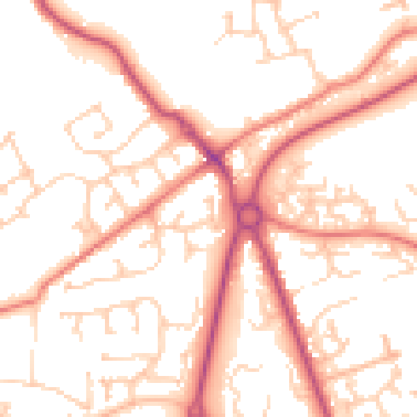 Daytime road noise heatmap for PR4 0LY