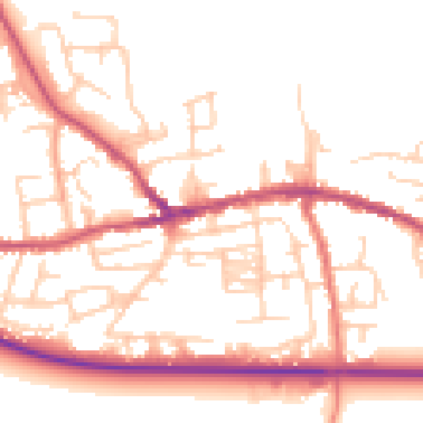 Daytime road noise heatmap for PR4 2AJ