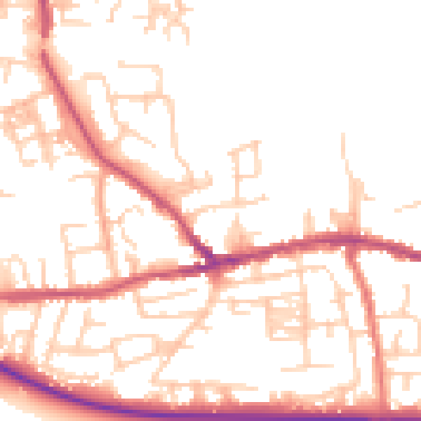 Daytime road noise heatmap for PR4 2AQ
