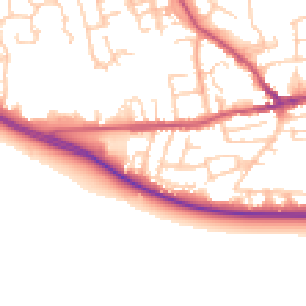 Daytime road noise heatmap for PR4 2BQ