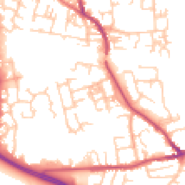Daytime road noise heatmap for PR4 2JD