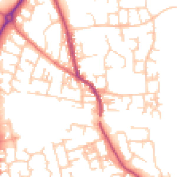 Daytime road noise heatmap for PR4 3AQ