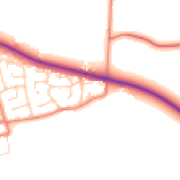 Daytime road noise heatmap for PR4 3TJ