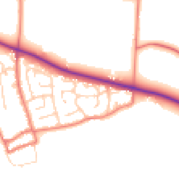 Daytime road noise heatmap for PR4 3TZ