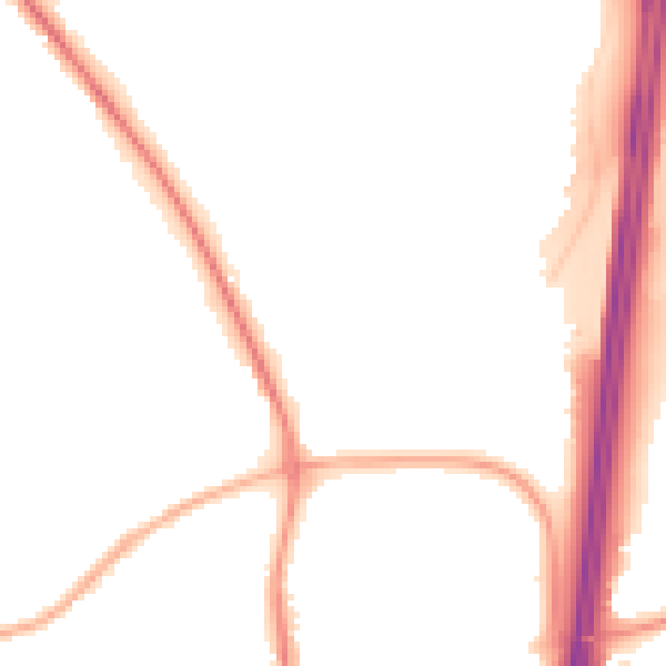 Night-time road noise heatmap for PR6 7DW