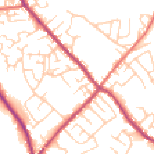 Daytime road noise heatmap for PR6 9NB