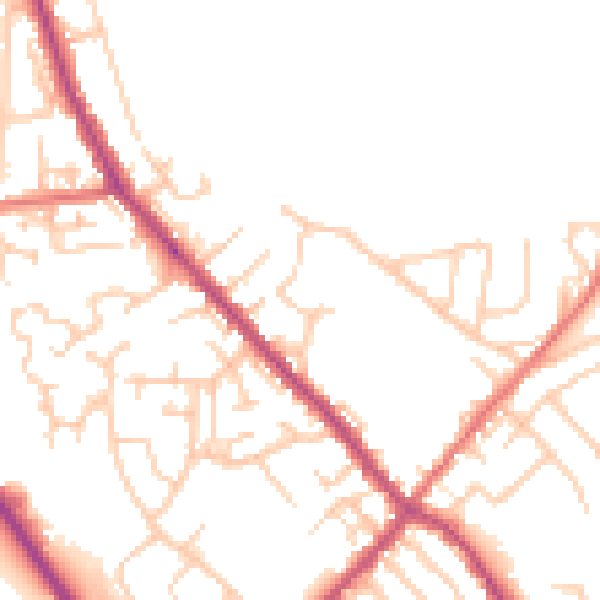Daytime road noise heatmap for PR6 9NE