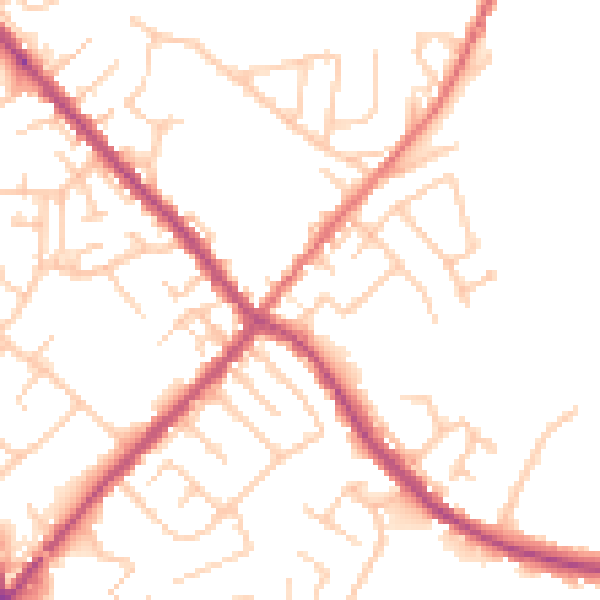 Daytime road noise heatmap for PR6 9PW