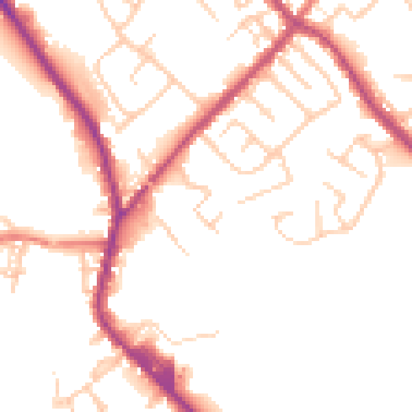 Daytime road noise heatmap for PR6 9QS