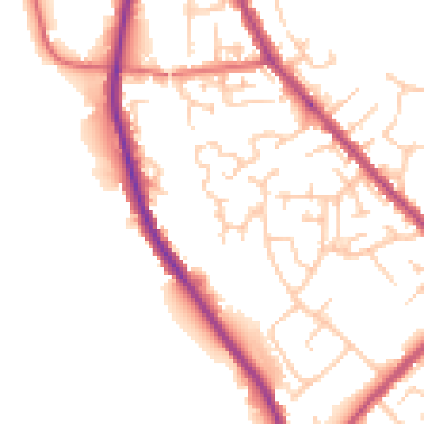 Daytime road noise heatmap for PR6 9SJ