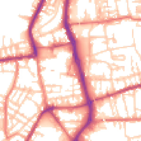 Daytime road noise heatmap for PR7 1AQ
