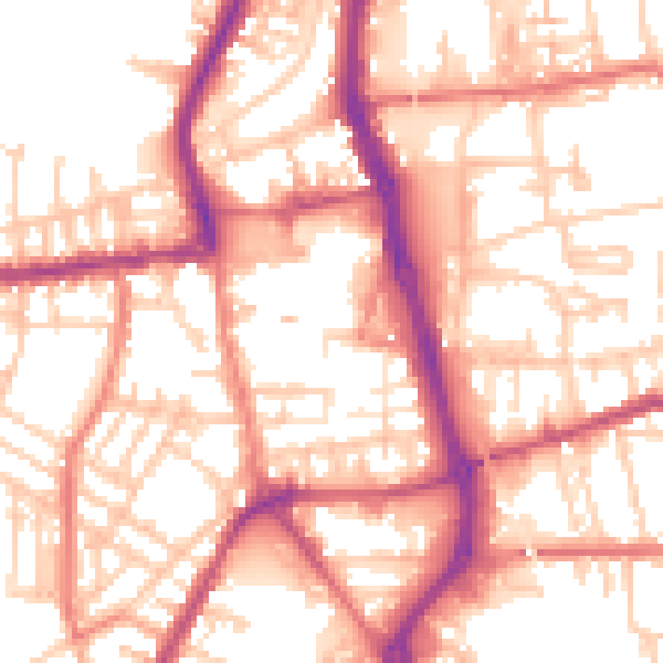 Daytime road noise heatmap for PR7 1BU