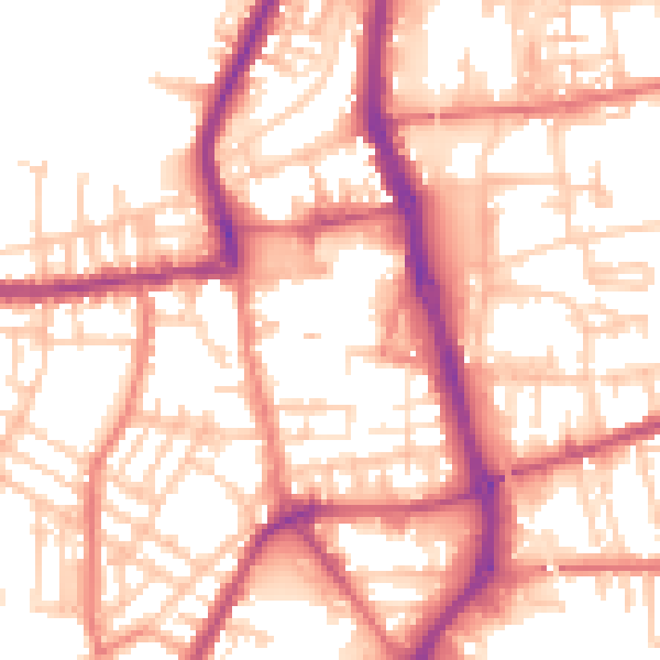 Daytime road noise heatmap for PR7 1BY
