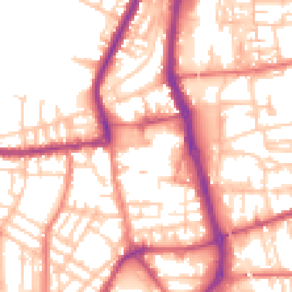 Daytime road noise heatmap for PR7 1DB