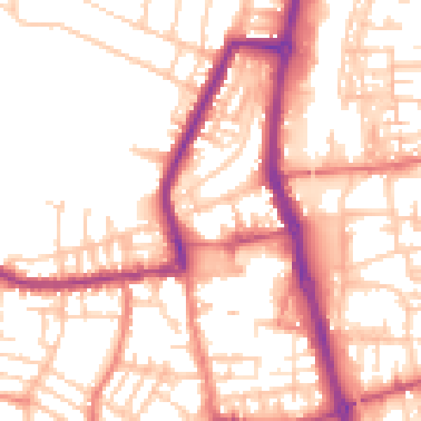Daytime road noise heatmap for PR7 1EP
