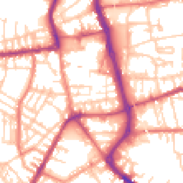Daytime road noise heatmap for PR7 2AY