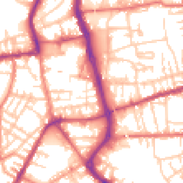Daytime road noise heatmap for PR7 2TY