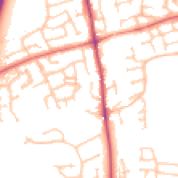 Daytime road noise heatmap for PR7 6LQ