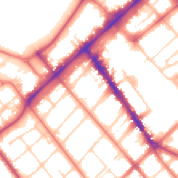 Daytime road noise heatmap for PR8 1EQ