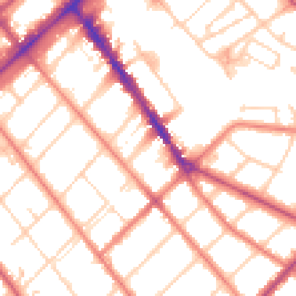 Daytime road noise heatmap for PR8 1EW