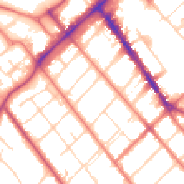 Daytime road noise heatmap for PR8 1HS