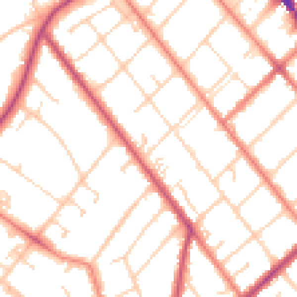 Daytime road noise heatmap for PR8 1JJ