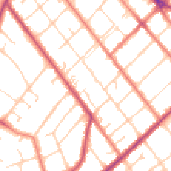 Daytime road noise heatmap for PR8 5AU