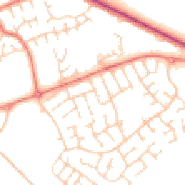 Daytime road noise heatmap for PR8 6HS
