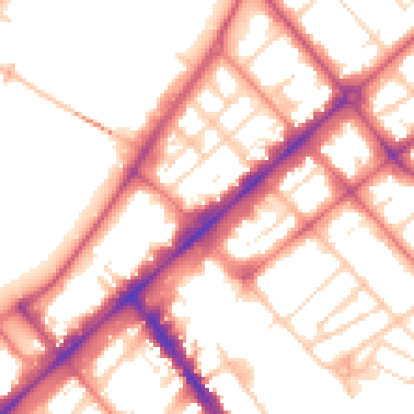 Daytime road noise heatmap for PR9 0AG