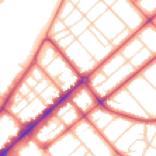 Daytime road noise heatmap for PR9 0AP