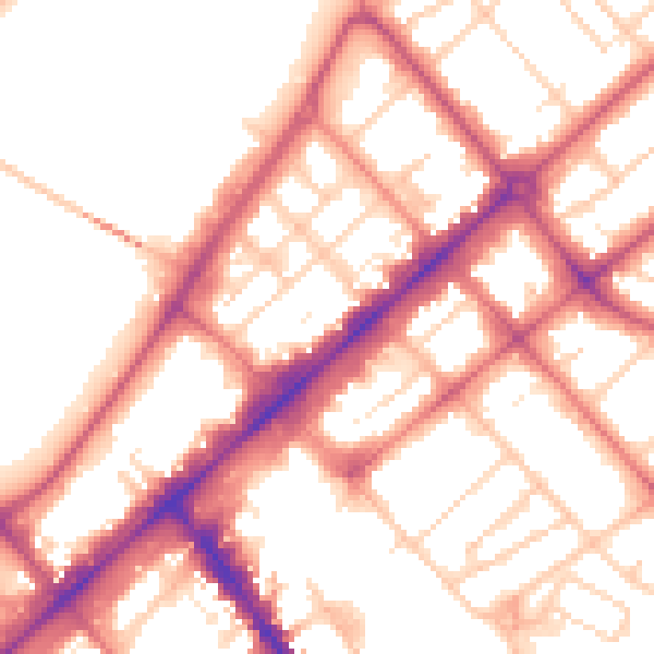 Daytime road noise heatmap for PR9 0AQ