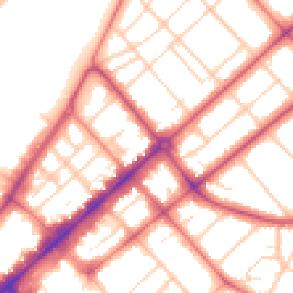 Daytime road noise heatmap for PR9 0AW