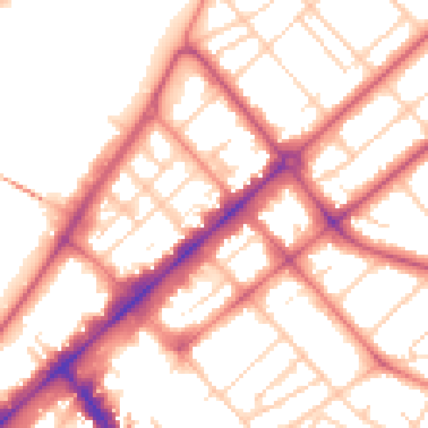 Daytime road noise heatmap for PR9 0BB