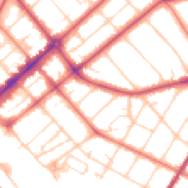 Daytime road noise heatmap for PR9 0BF