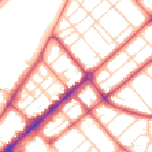 Daytime road noise heatmap for PR9 0BH