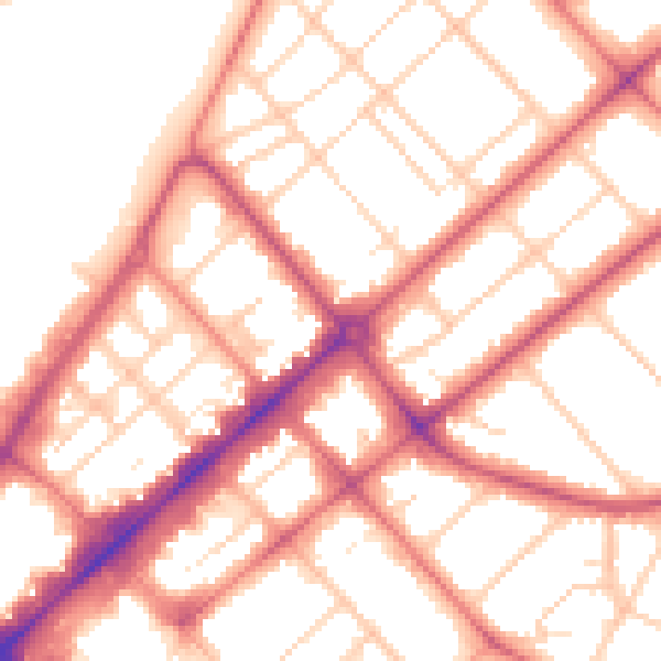 Daytime road noise heatmap for PR9 0BJ
