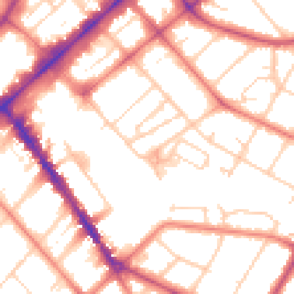 Daytime road noise heatmap for PR9 0BP