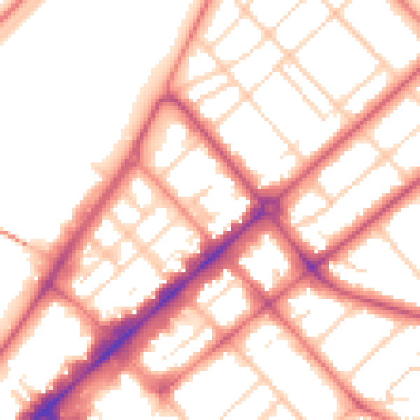 Daytime road noise heatmap for PR9 0BQ