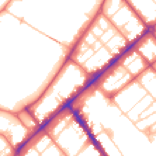 Daytime road noise heatmap for PR9 0BU
