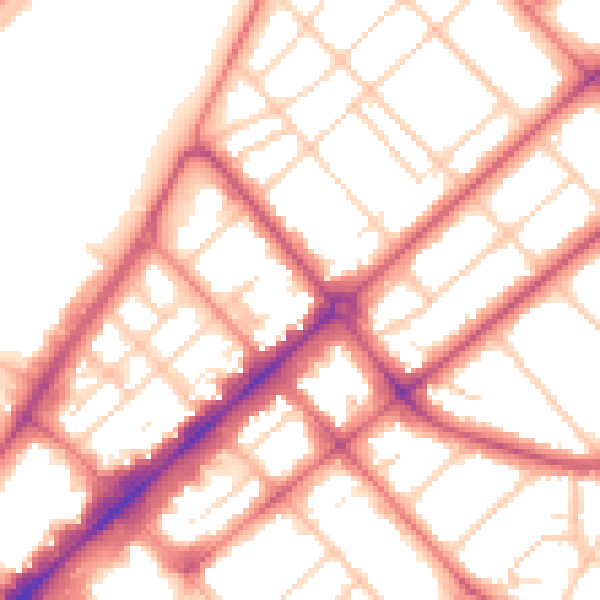 Daytime road noise heatmap for PR9 0BW