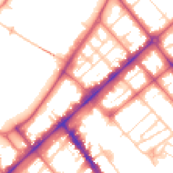 Daytime road noise heatmap for PR9 0BX