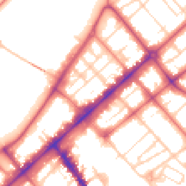 Daytime road noise heatmap for PR9 0BY