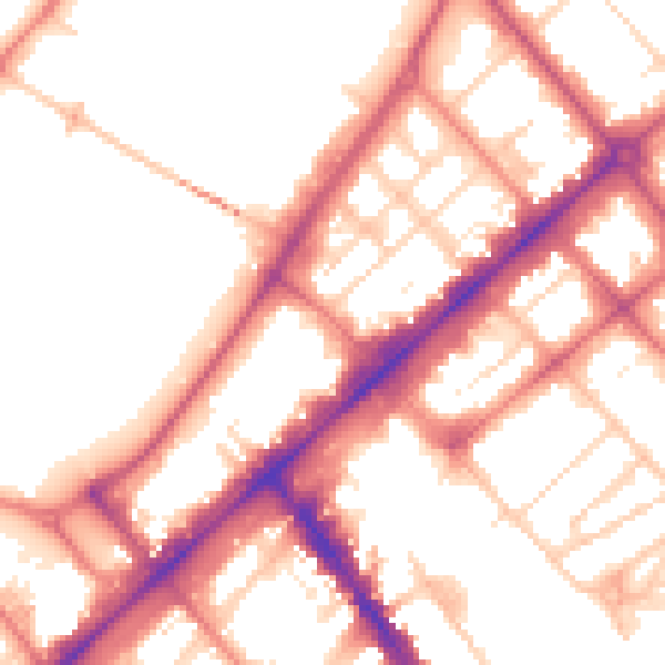 Daytime road noise heatmap for PR9 0DE