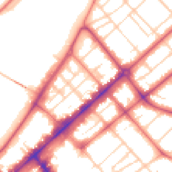 Daytime road noise heatmap for PR9 0DH