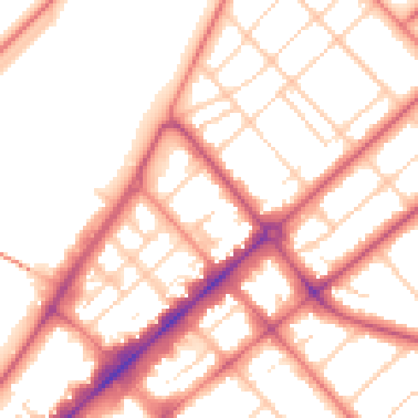 Daytime road noise heatmap for PR9 0DJ